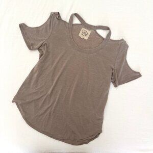 Chaser Taupe Short-sleeved Cut-out Tee, Size Small